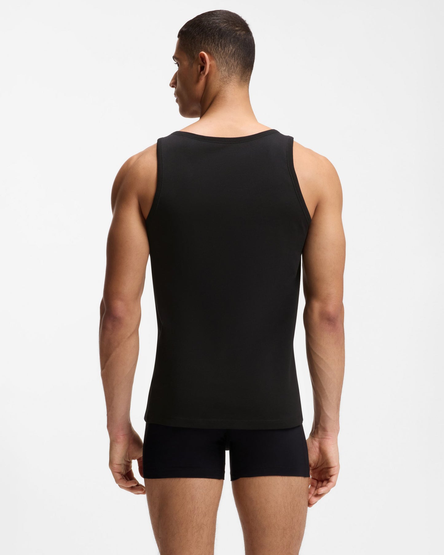 BOSS Orange TankTop Classic Mens 3 Pack Cotton Underwear Vests with Embroidered Logos - Black 001, back
