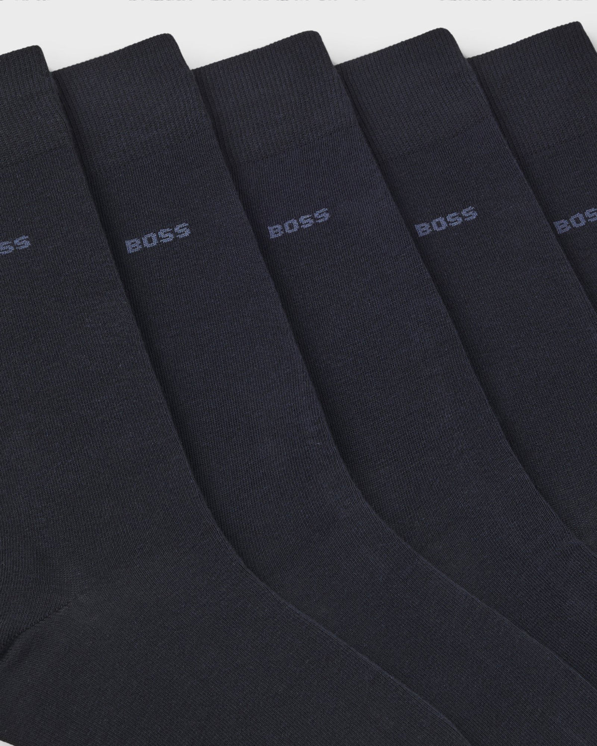 BOSS Orange 5 Pack Regular Length Uni Color Mens Combed Cotton Socks - Dark Blue 401 | CHO | Designer Mens Socks