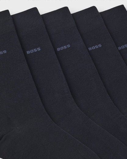 BOSS Orange 5 Pack Regular Length Uni Color Mens Combed Cotton Socks - Dark Blue 401 | CHO | Designer Mens Socks