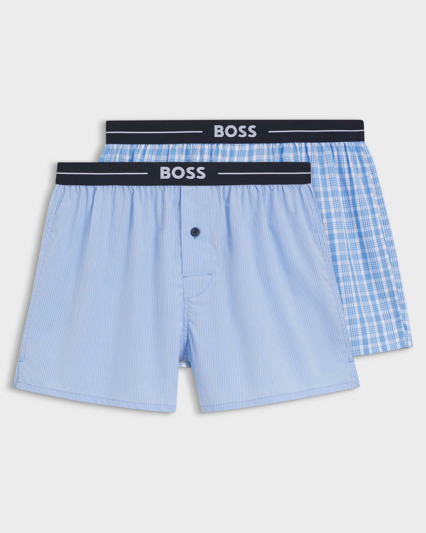 BOSS Orange Boxer 2-Pack Mens Cotton Pyjama Shorts with Logo Waistbands - Open Blue 471