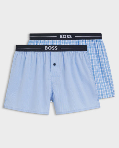BOSS Orange Boxer 2-Pack Mens Cotton Pyjama Shorts with Logo Waistbands - Open Blue 471