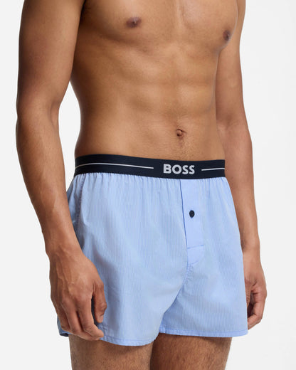 BOSS Orange Boxer 2-Pack Mens Cotton Pyjama Shorts with Logo Waistbands - Open Blue 471