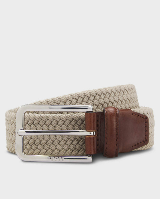 BOSS Orange Clorio Mens Fabric Belt - Light Beige 270 | CHO | Designer Mens Belts