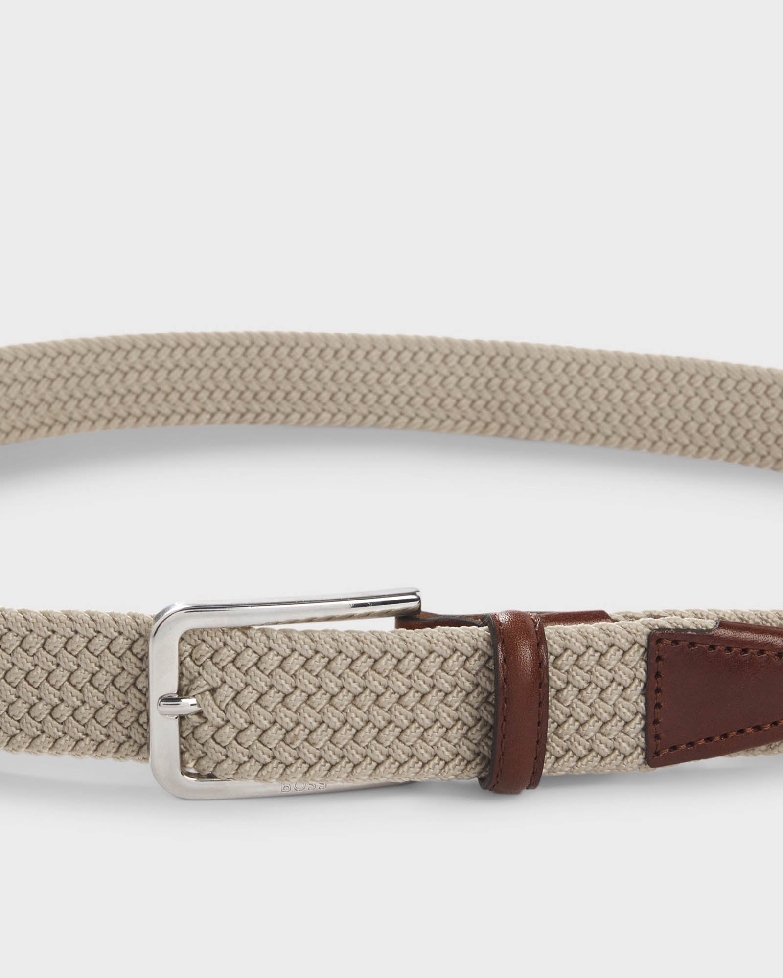 BOSS Orange Clorio Mens Fabric Belt - Light Beige 270 | CHO | Designer Mens Belts
