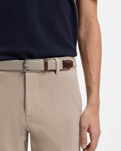 BOSS Orange Clorio Mens Fabric Belt - Light Beige 270 | CHO | Designer Mens Belts