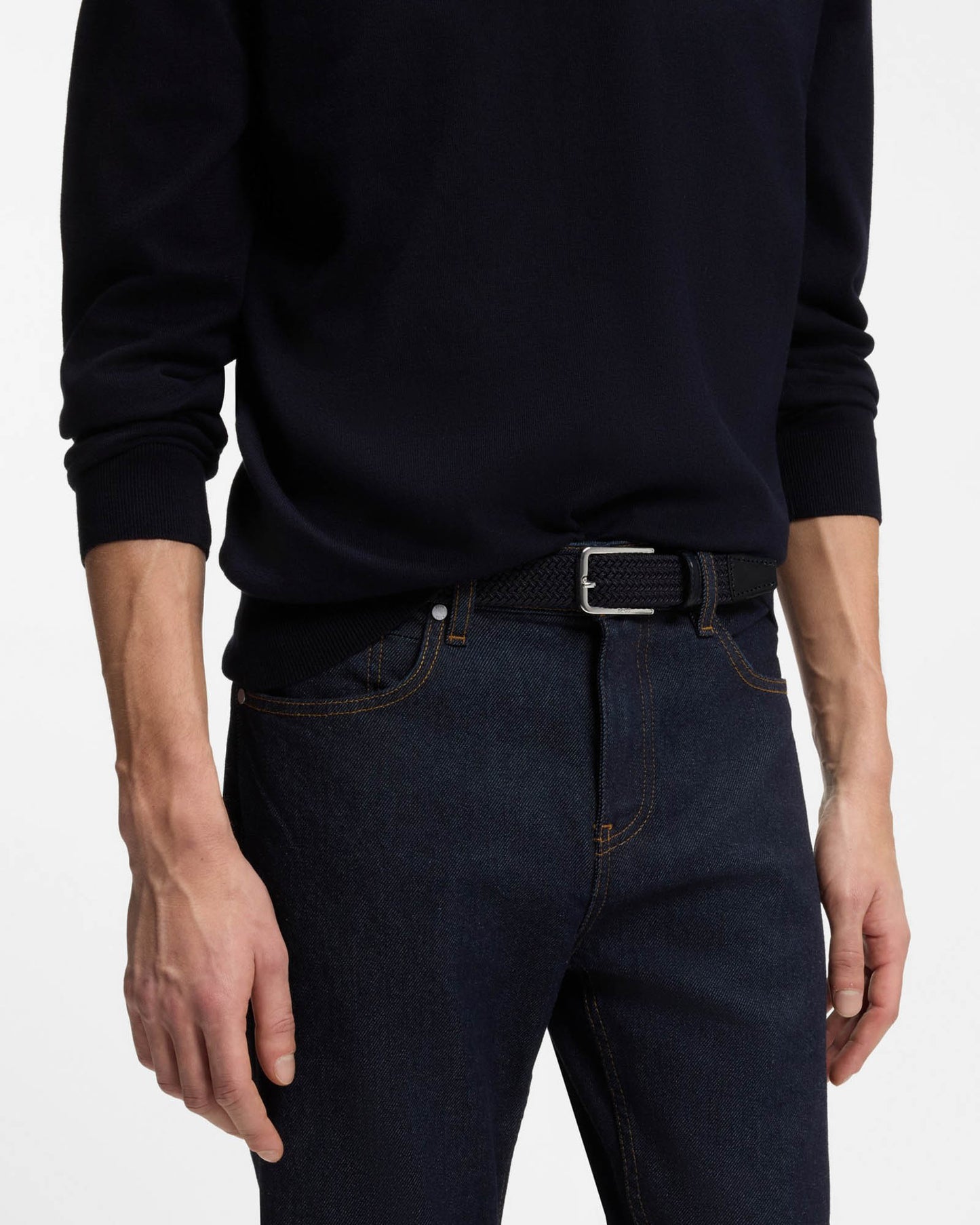 BOSS Orange Clorio Mens Fabric Belt - Navy 410 | CHO | Designer Mens Belts