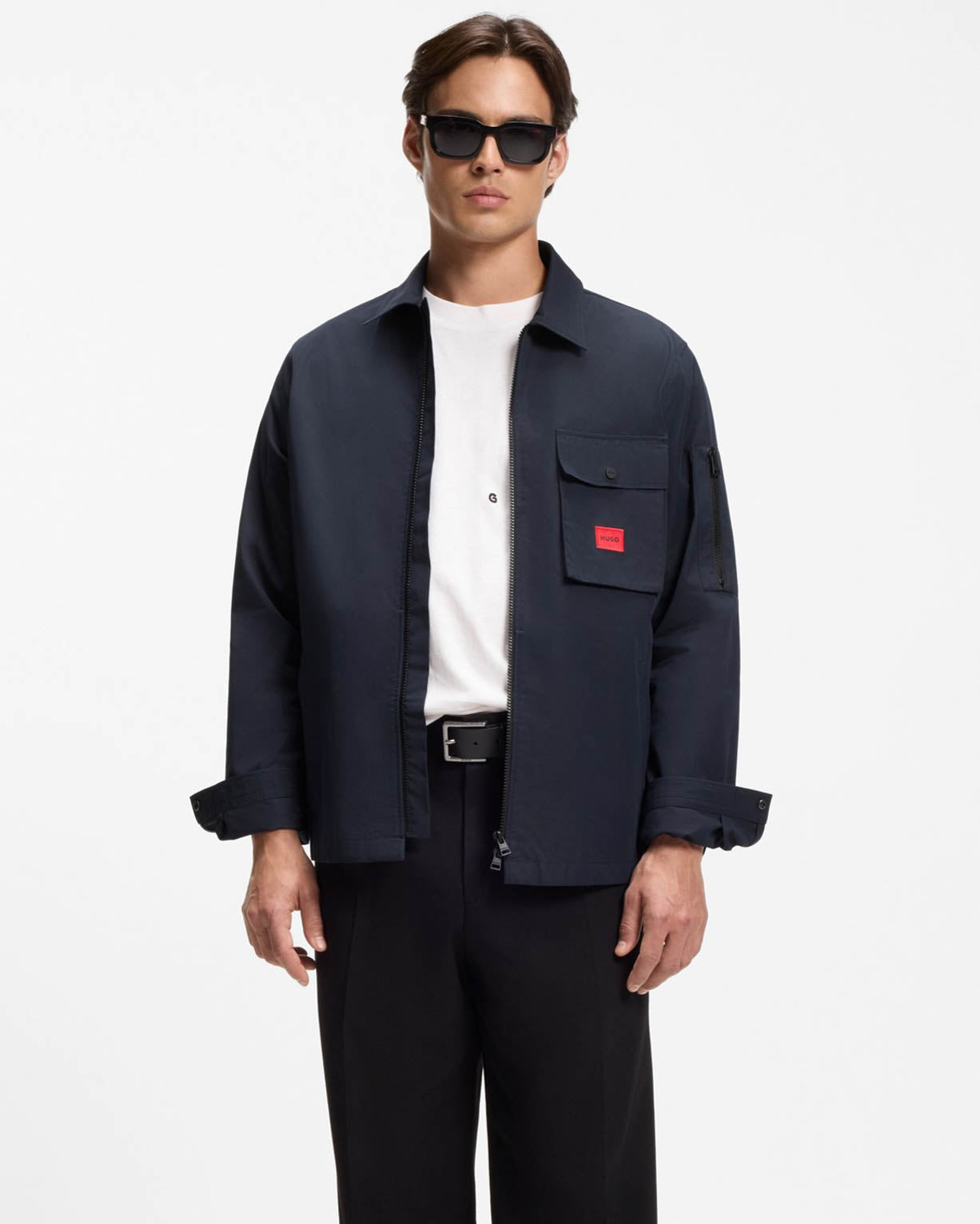 HUGO Emmond Mens Zip Overshirt - Dark Blue 405 | CHO | Designer Mens Overshirts