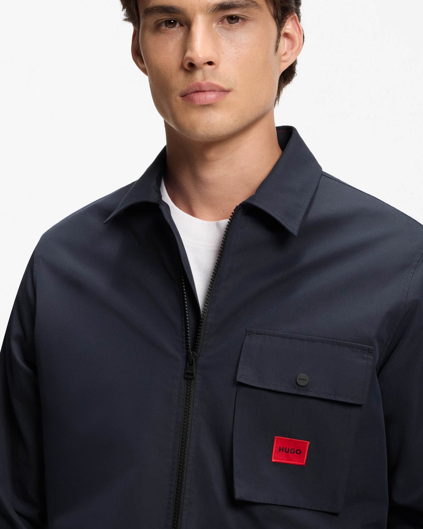HUGO Emmond Mens Zip Overshirt - Dark Blue 405 | CHO | Designer Mens Overshirts