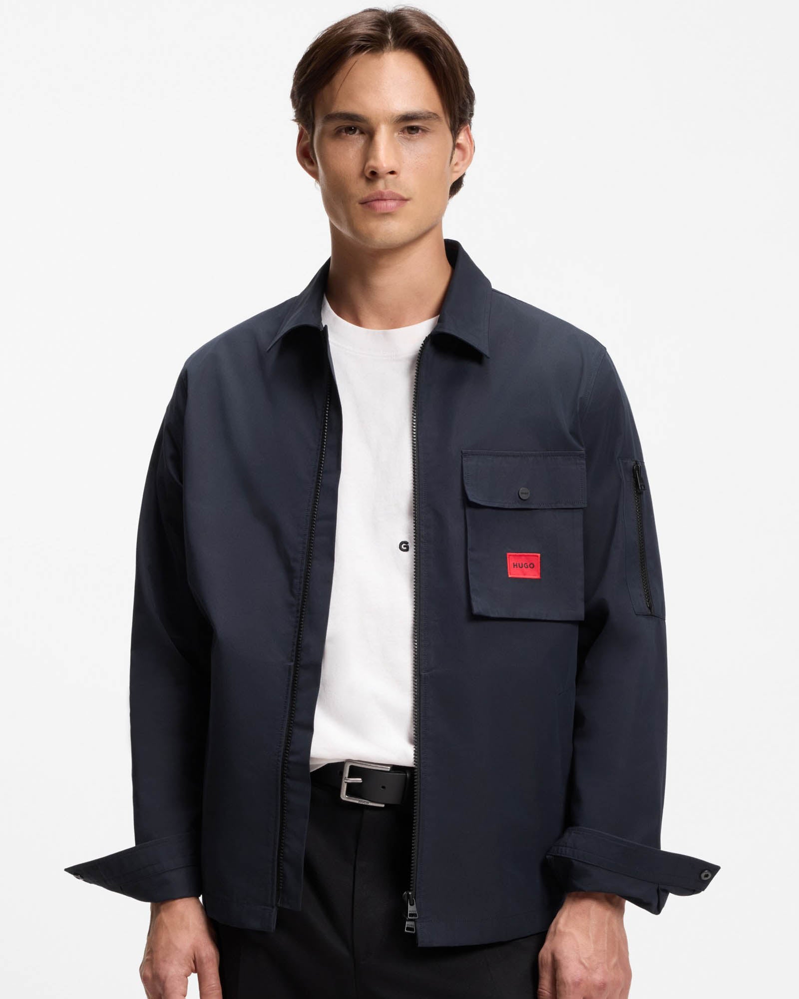 HUGO Emmond Mens Zip Overshirt - Dark Blue 405 | CHO | Designer Mens Overshirts