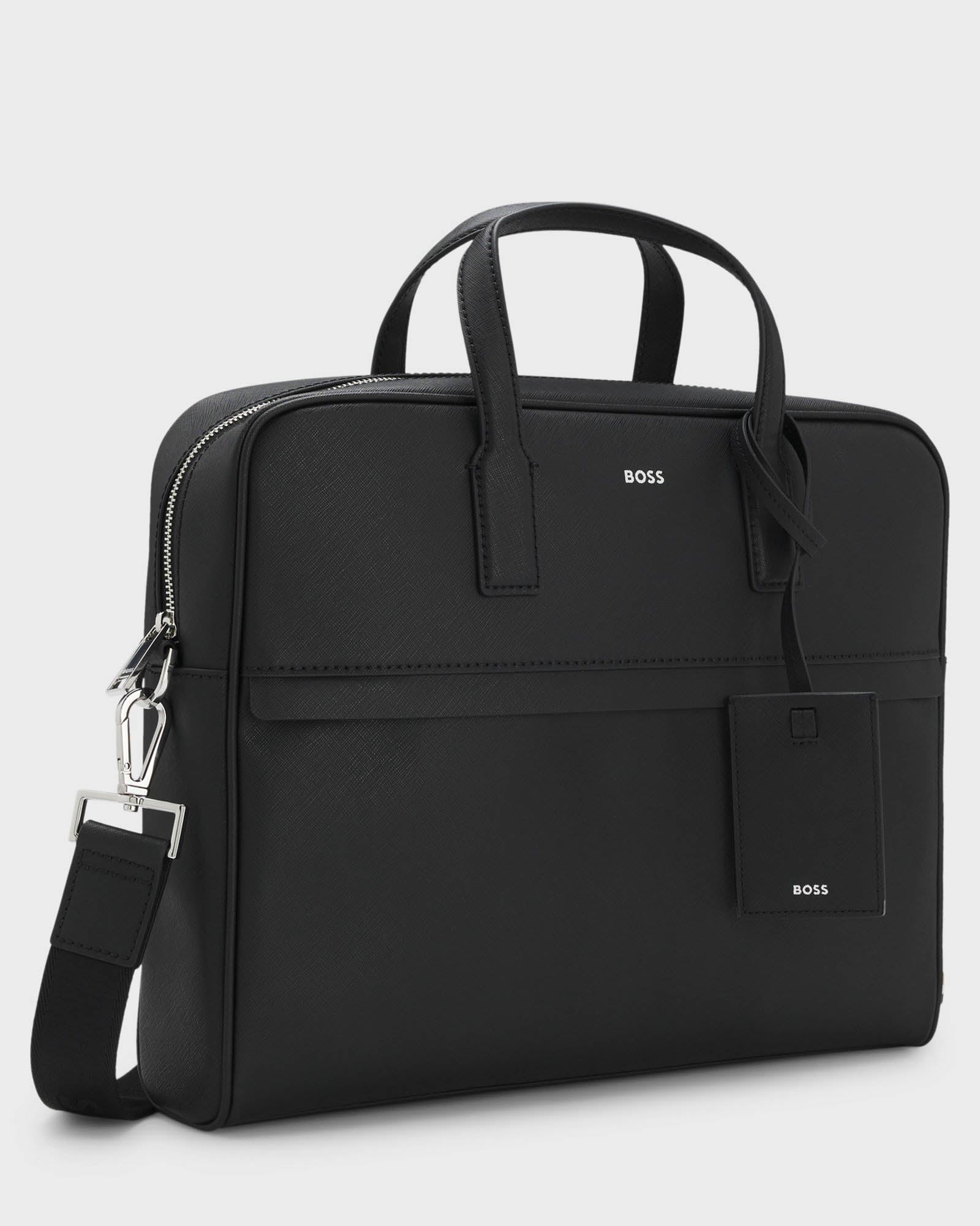 BOSS Orange Zair Mens Document Case with Foil-Print Logo - Black 001 | CHO | Designer Mens Bags