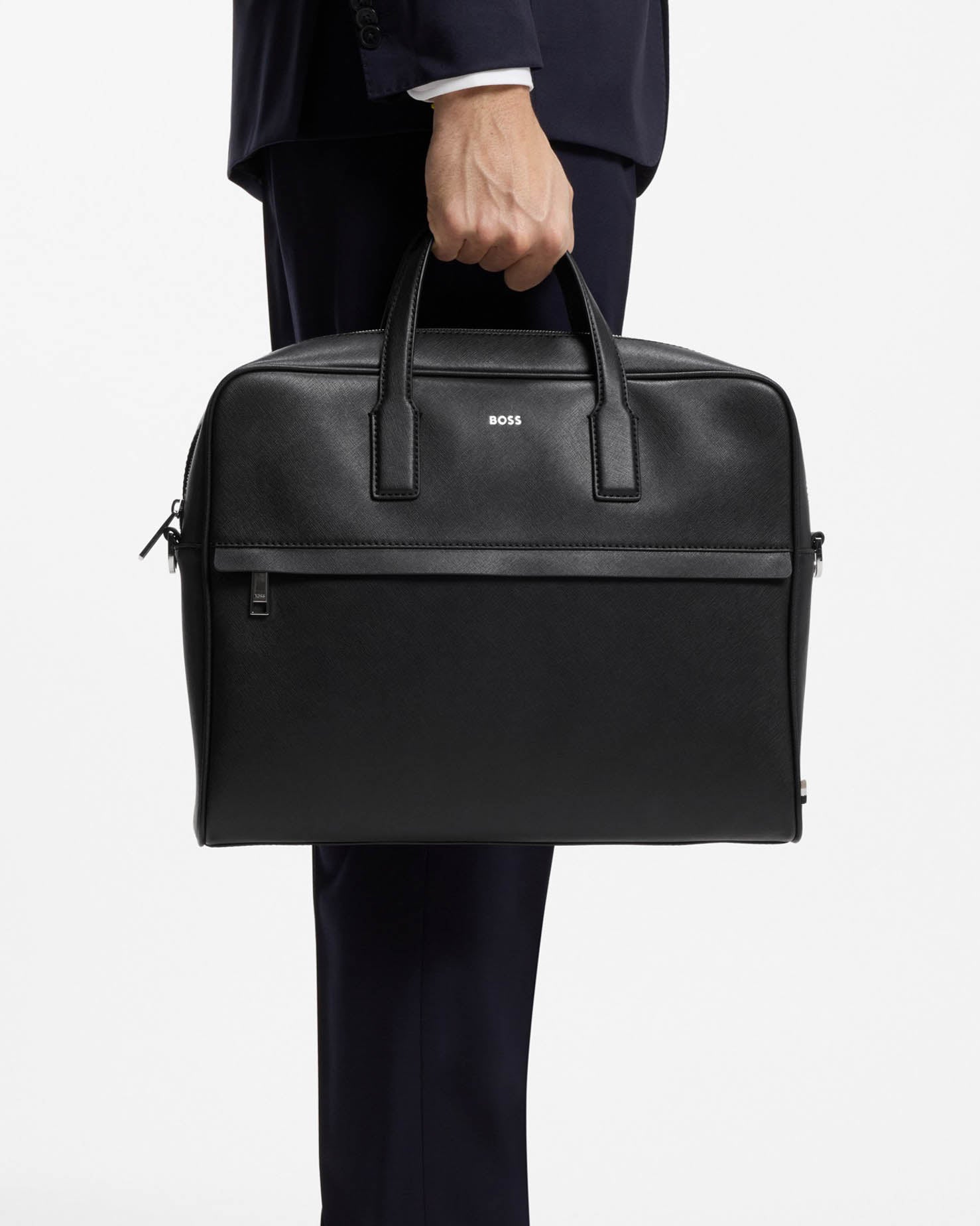 BOSS Orange Zair Mens Document Case with Foil-Print Logo - Black 001 | CHO | Designer Mens Bags