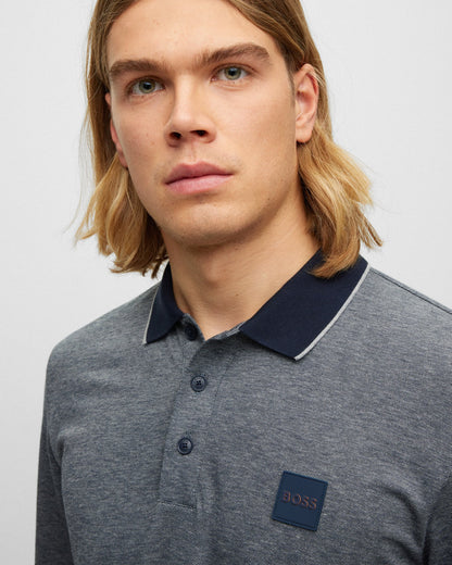 BOSS Orange Peoxfordlong Mens Long Sleeve Pique Polo Shirt - Grey 090 - CHO - Designer Mens Polo Shirts