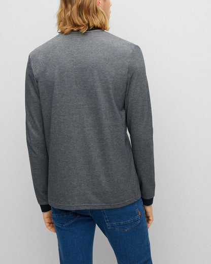 BOSS Orange Peoxfordlong Mens Long Sleeve Pique Polo Shirt - Grey 090 - CHO - Designer Mens Polo Shirts
