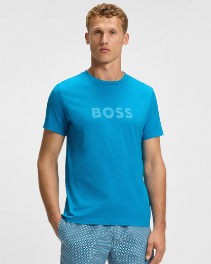 BOSS Orange RN Mens Relaxed Fit T-Shirt With Contrast Logo - Turquoise/Aqua 443