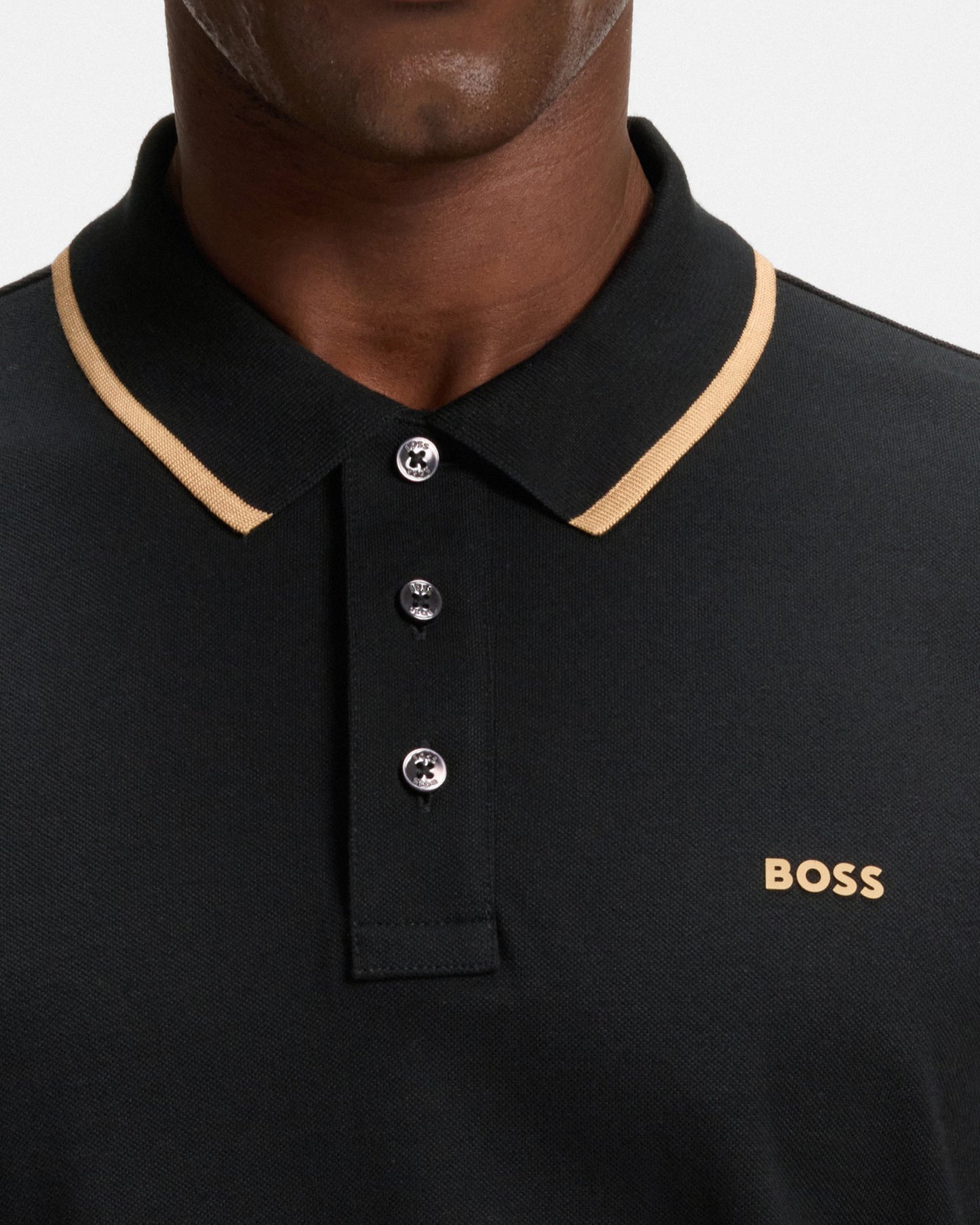 BOSS Orange Parlay 190 Mens Cotton-Piqué Polo Shirt with Contrast Tipping - Black - CHO - Designer Mens Polo Shirts