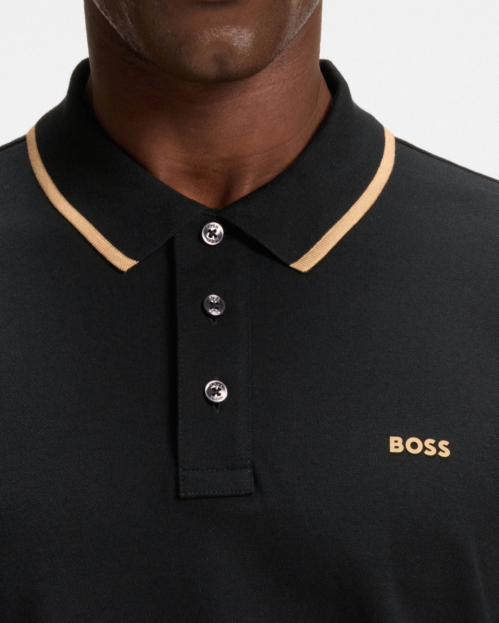 BOSS Orange Parlay 190 Mens Cotton-Piqué Polo Shirt with Contrast Tipping - Black - CHO - Designer Mens Polo Shirts