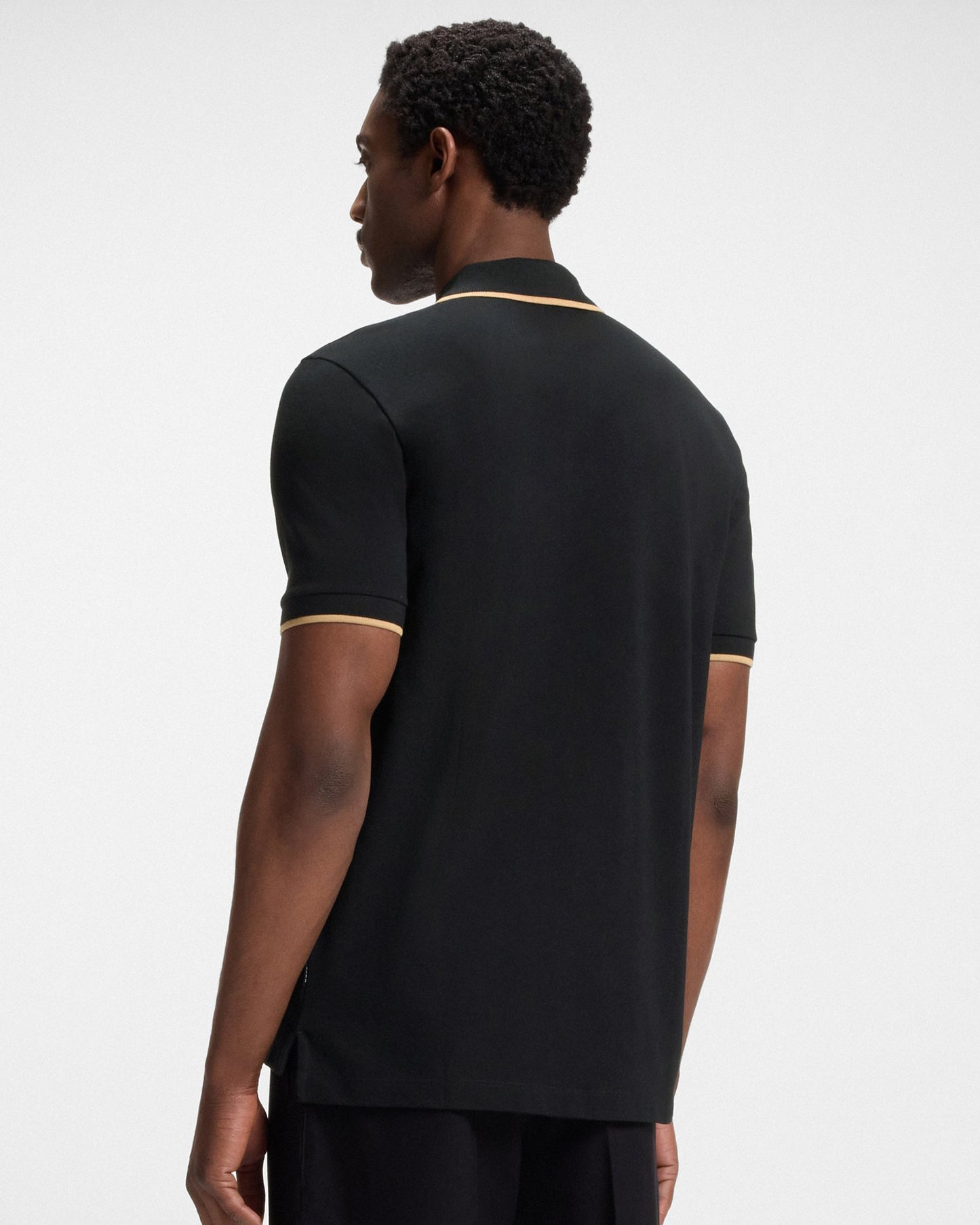 BOSS Orange Parlay 190 Mens Cotton-Piqué Polo Shirt with Contrast Tipping - Black - CHO - Designer Mens Polo Shirts