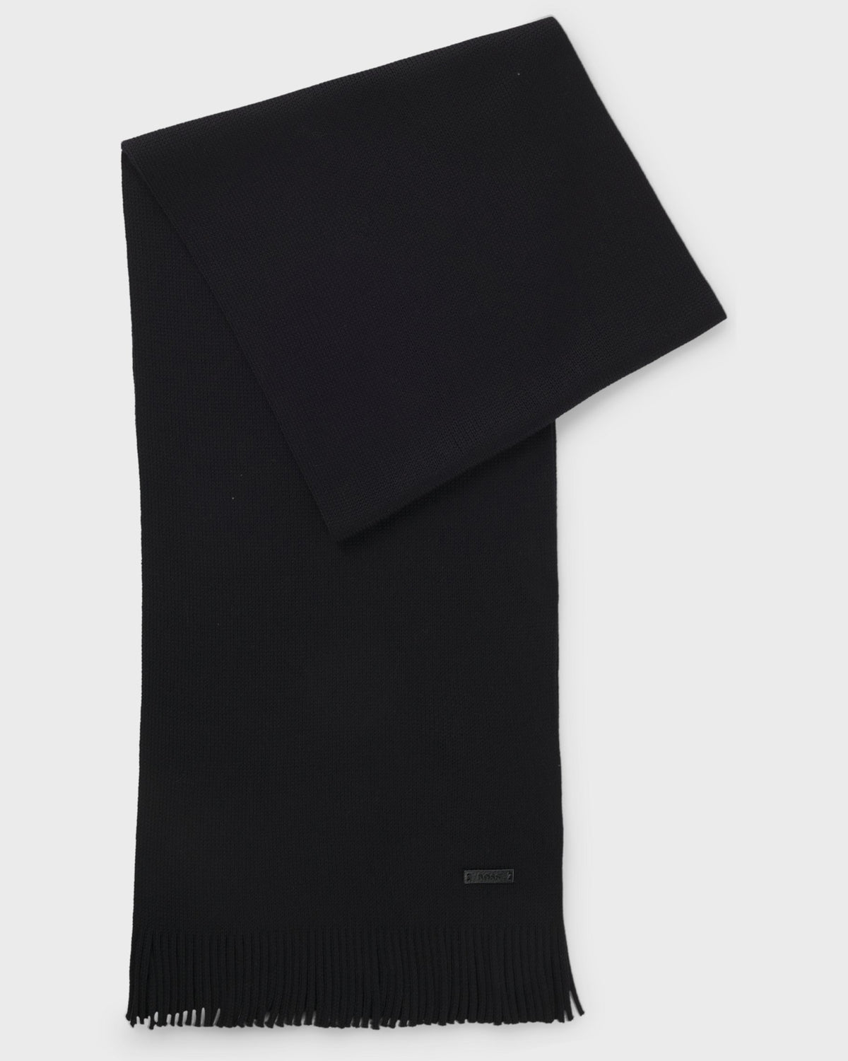BOSS Orange Albas Mens Knitted scarf in virgin wool with logo detail - Black 001 flat lay