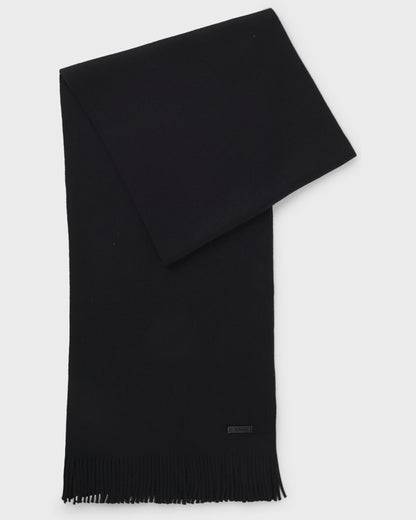 BOSS Orange Albas Mens Knitted scarf in virgin wool with logo detail - Black 001 flat lay