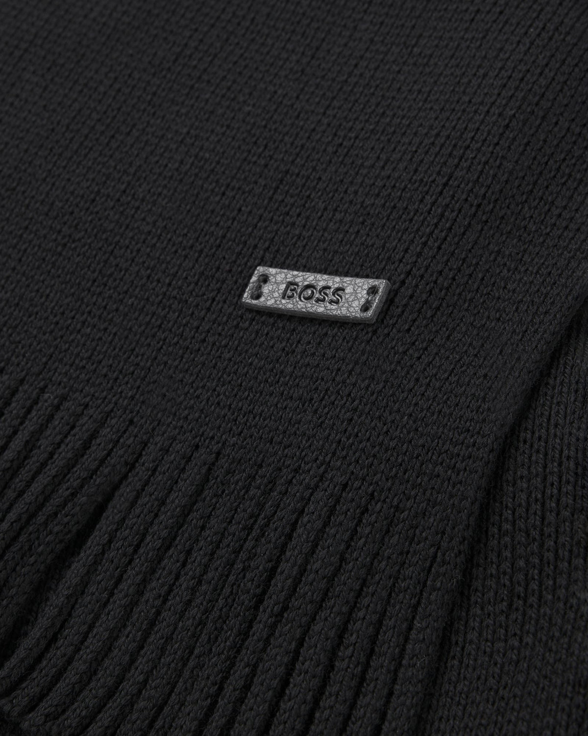 BOSS Orange Albas Mens Knitted scarf in virgin wool with logo detail - Black 001 detail