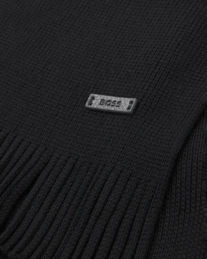 BOSS Orange Albas Mens Knitted scarf in virgin wool with logo detail - Black 001 detail