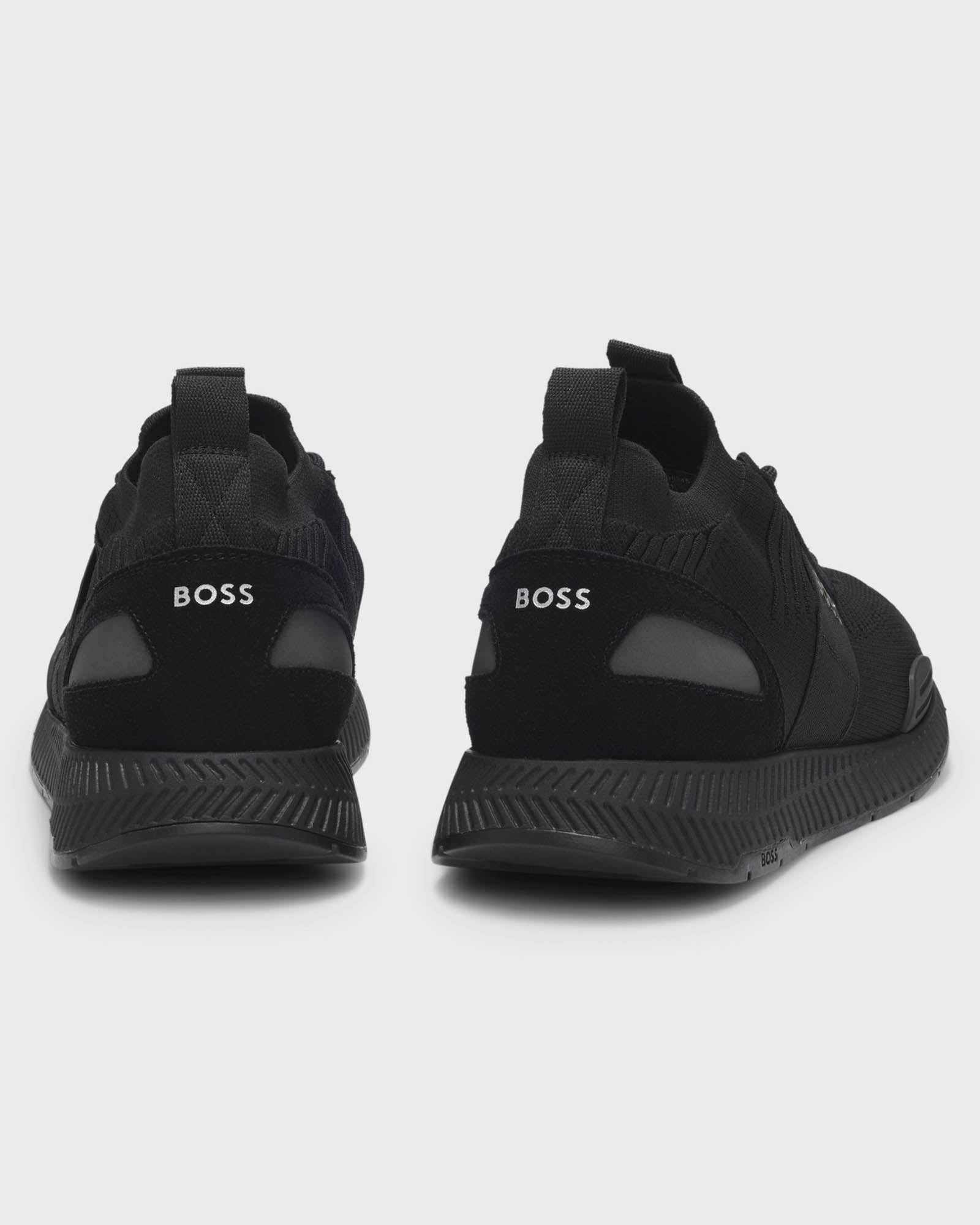 BOSS Orange Titanium_Runn Mens Structured-Knit Sock Trainers With Branding - Black 001 - CHO - Designer Mens Trainers