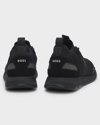 BOSS Orange Titanium_Runn Mens Structured-Knit Sock Trainers With Branding - Black 001 - CHO - Designer Mens Trainers