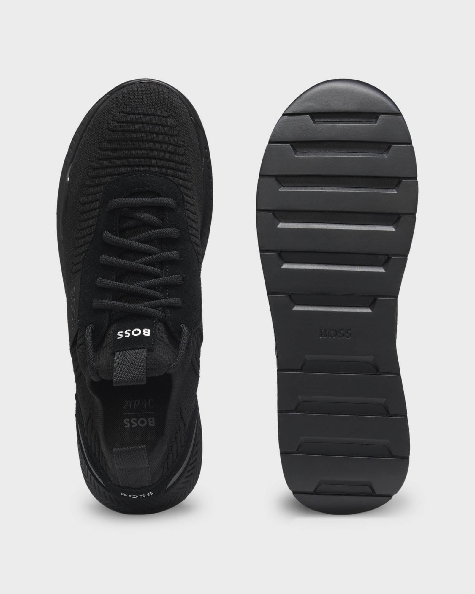 BOSS Orange Titanium_Runn Mens Structured-Knit Sock Trainers With Branding - Black 001 - CHO - Designer Mens Trainers
