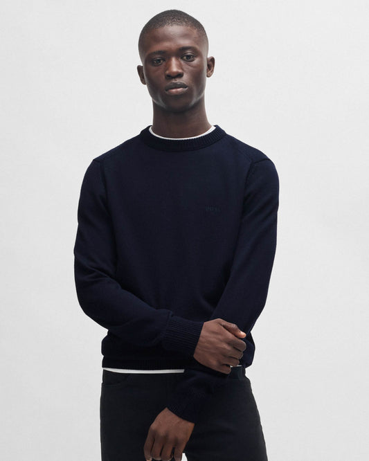 BOSS Orange Avac C Mens Wool Blend Regular Fit Sweater with Embroidered Logo  - Dark Blue 404