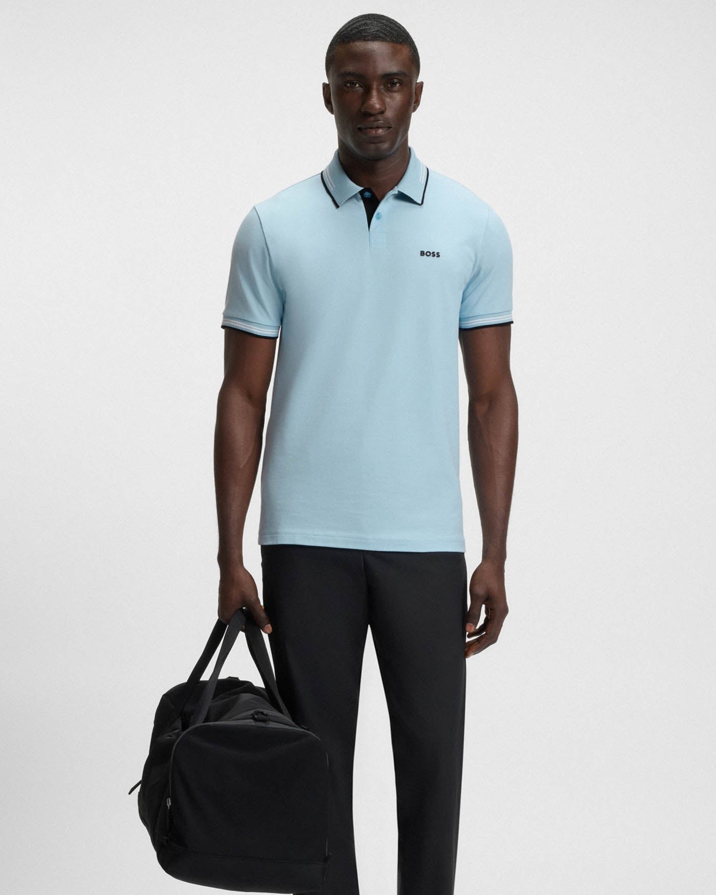 BOSS Green Paul Mens Short Sleeve Polo Shirt With Contrast Tipping - Light/Pastel Blue 455