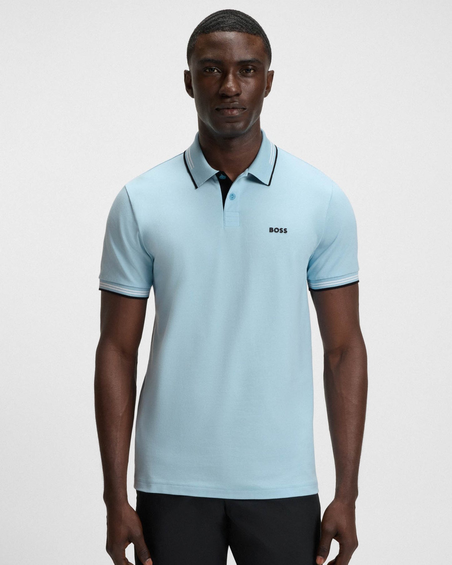 BOSS Green Paul Mens Short Sleeve Polo Shirt With Contrast Tipping - Light/Pastel Blue 455