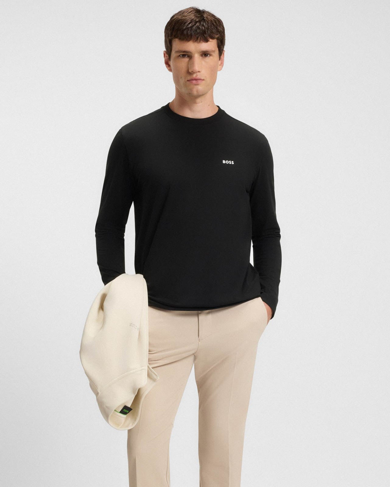 BOSS Green Tee Mens Stretch-Cotton T-Shirt with Contrast Logo - Black 001