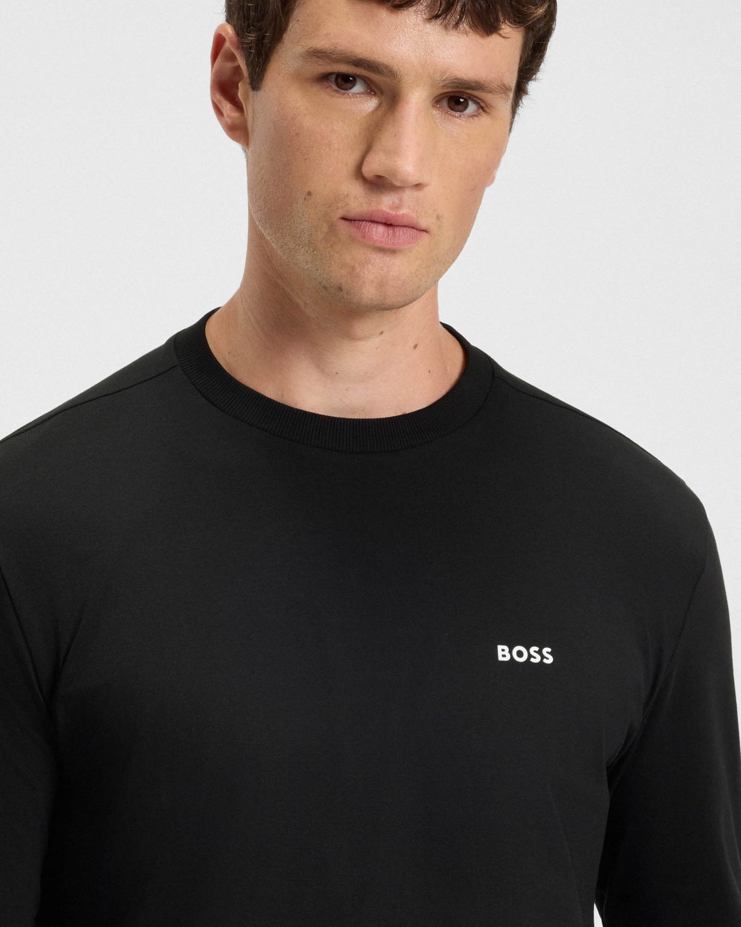 BOSS Green Tee Mens Stretch-Cotton T-Shirt with Contrast Logo - Black 001