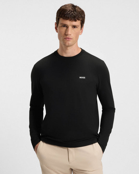 BOSS Green Tee Mens Stretch-Cotton T-Shirt with Contrast Logo - Black 001