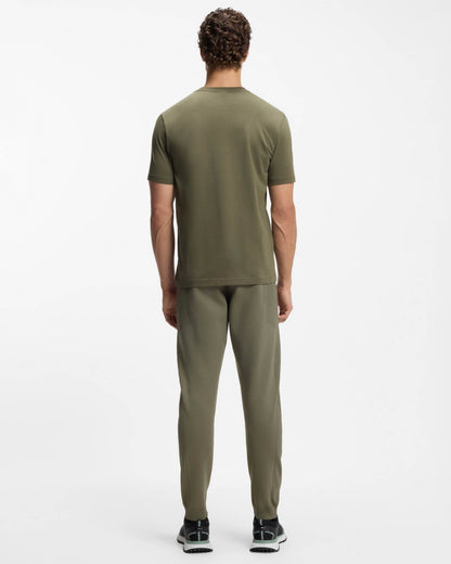 BOSS Green Tee Mens Stretch Cotton T - Shirt with Contrast Logo - Olive 257 | CHO | Designer Mens Logo T - Shirts