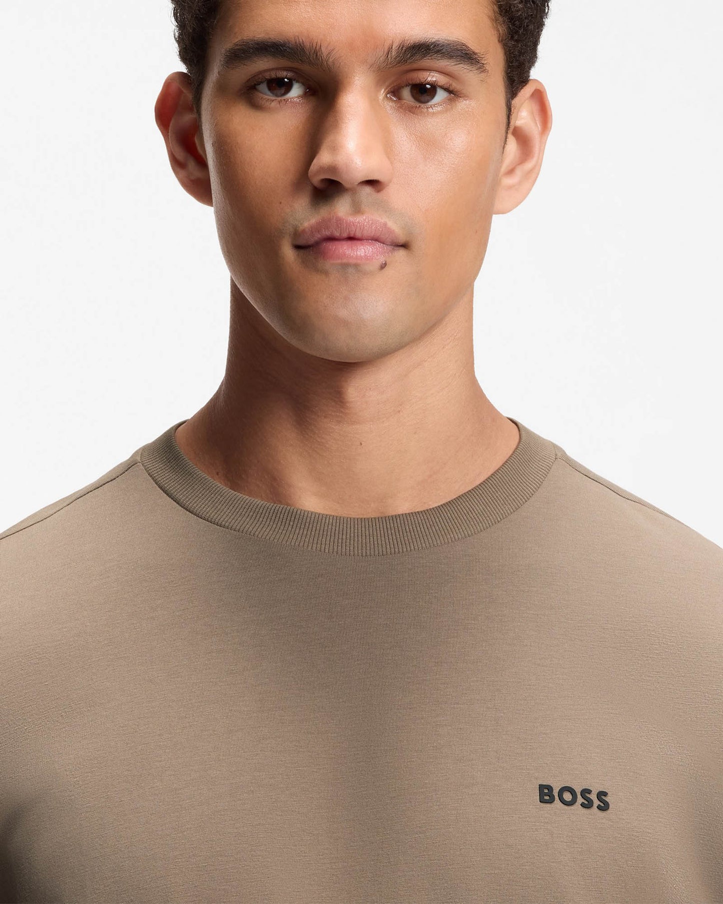 BOSS Green Tee Mens Stretch Cotton T - Shirt with Contrast Logo - Light/Pastel Green 336 | CHO | Designer Mens Logo T - Shirts