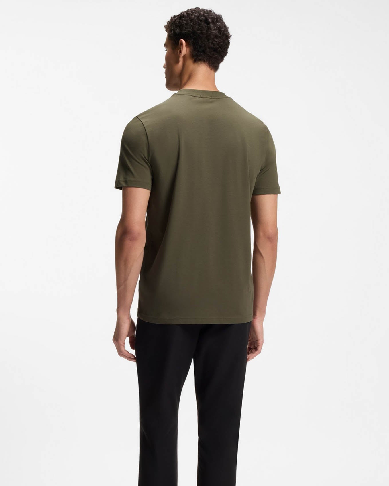 BOSS Green Tee Mens Stretch Cotton T - Shirt with Contrast Logo - Open Green 398 | CHO | Designer Mens Logo T - Shirts