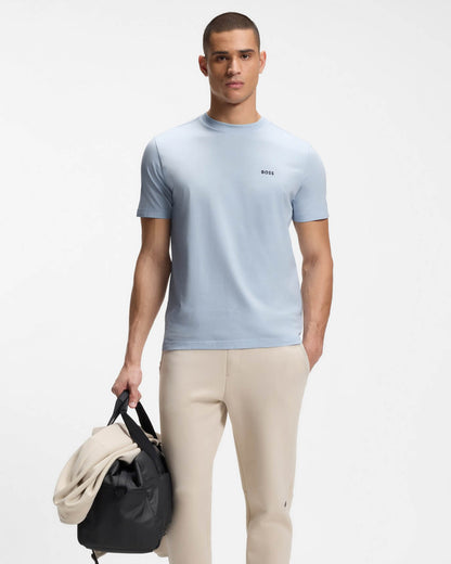 BOSS Green Tee Mens Stretch Cotton T-Shirt with Contrast Logo - Open Blue 460