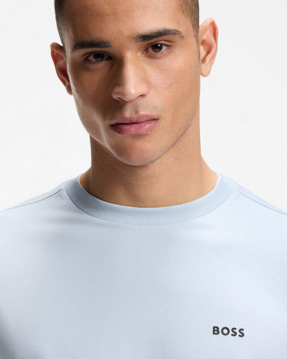 BOSS Green Tee Mens Stretch Cotton T-Shirt with Contrast Logo - Open Blue 460