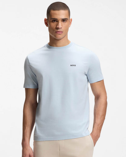 BOSS Green Tee Mens Stretch Cotton T-Shirt with Contrast Logo - Open Blue 460