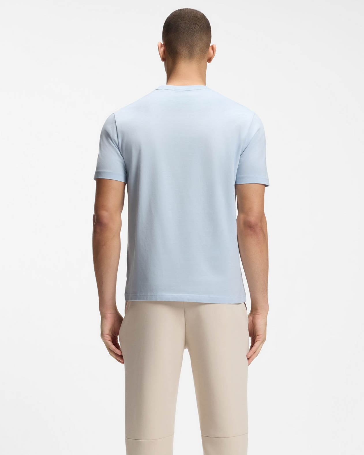 BOSS Green Tee Mens Stretch Cotton T-Shirt with Contrast Logo - Open Blue 460