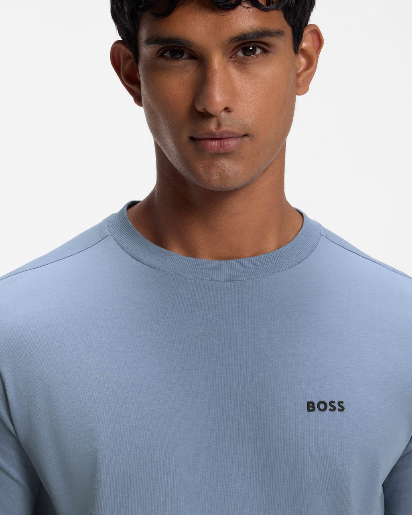 BOSS Green Tee Mens Stretch Cotton T-Shirt with Contrast Logo - Open Blue 491