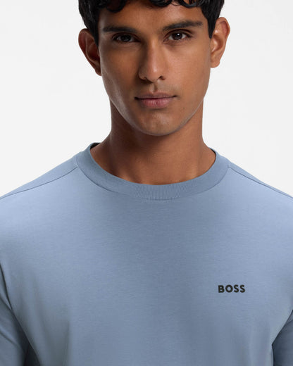 BOSS Green Tee Mens Stretch Cotton T-Shirt with Contrast Logo - Open Blue 491