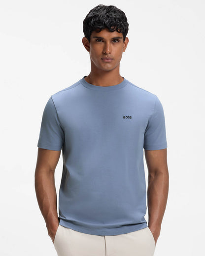 BOSS Green Tee Mens Stretch Cotton T-Shirt with Contrast Logo - Open Blue 491