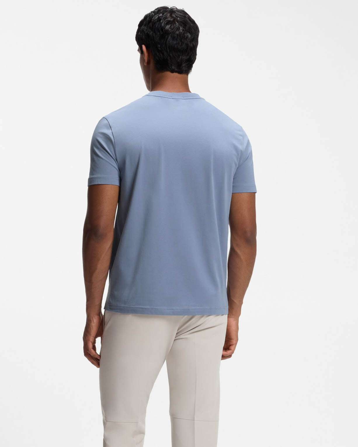 BOSS Green Tee Mens Stretch Cotton T-Shirt with Contrast Logo - Open Blue 491