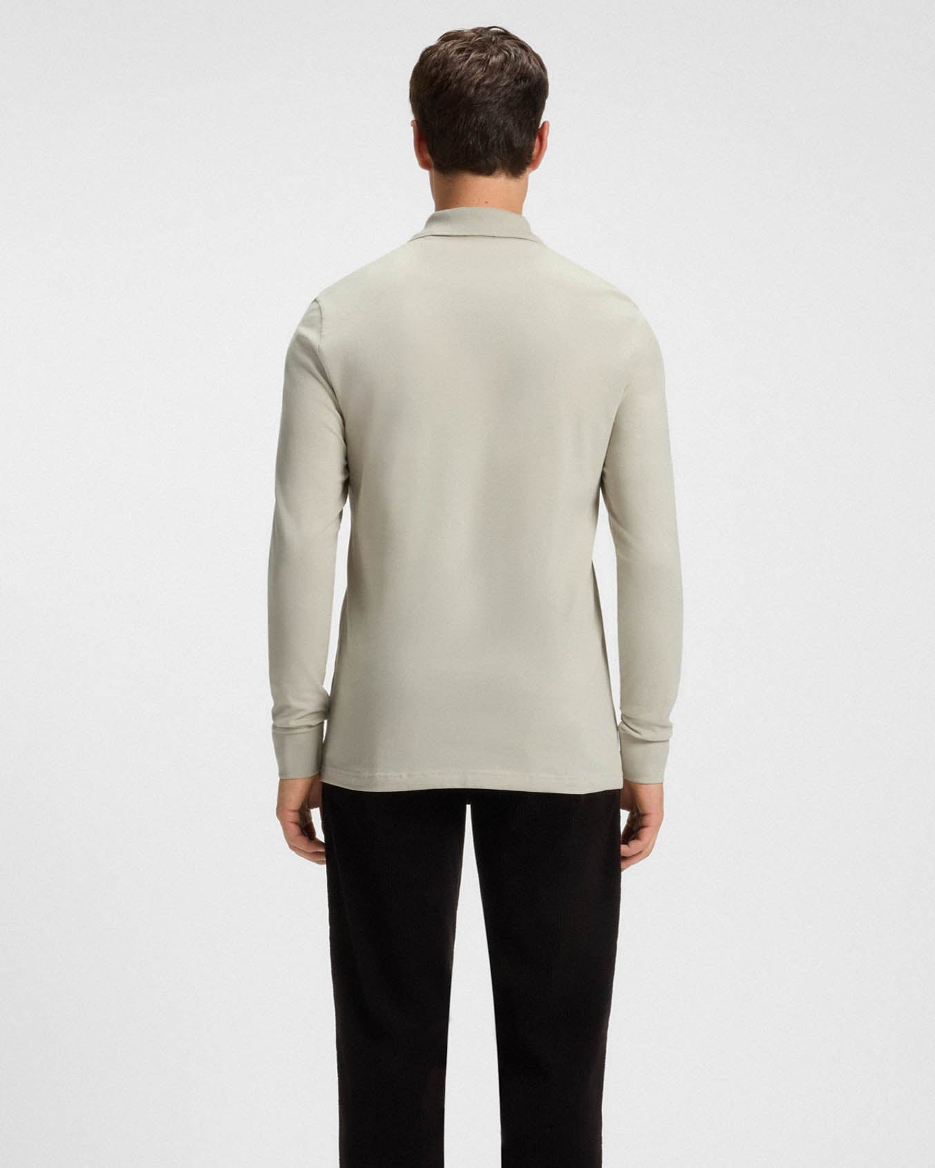 BOSS Orange Passerby Mens Long Sleeve Stretch-Cotton Polo Shirt with Logo Patch - Light Beige 271