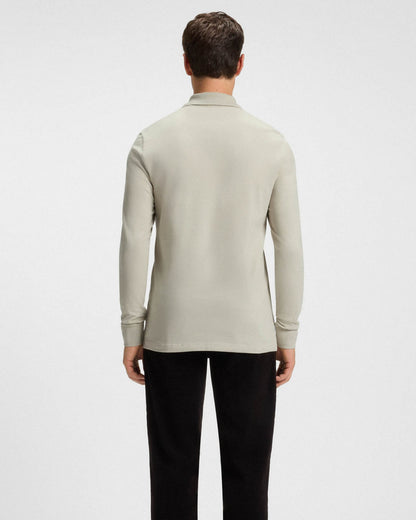 BOSS Orange Passerby Mens Long Sleeve Stretch-Cotton Polo Shirt with Logo Patch - Light Beige 271