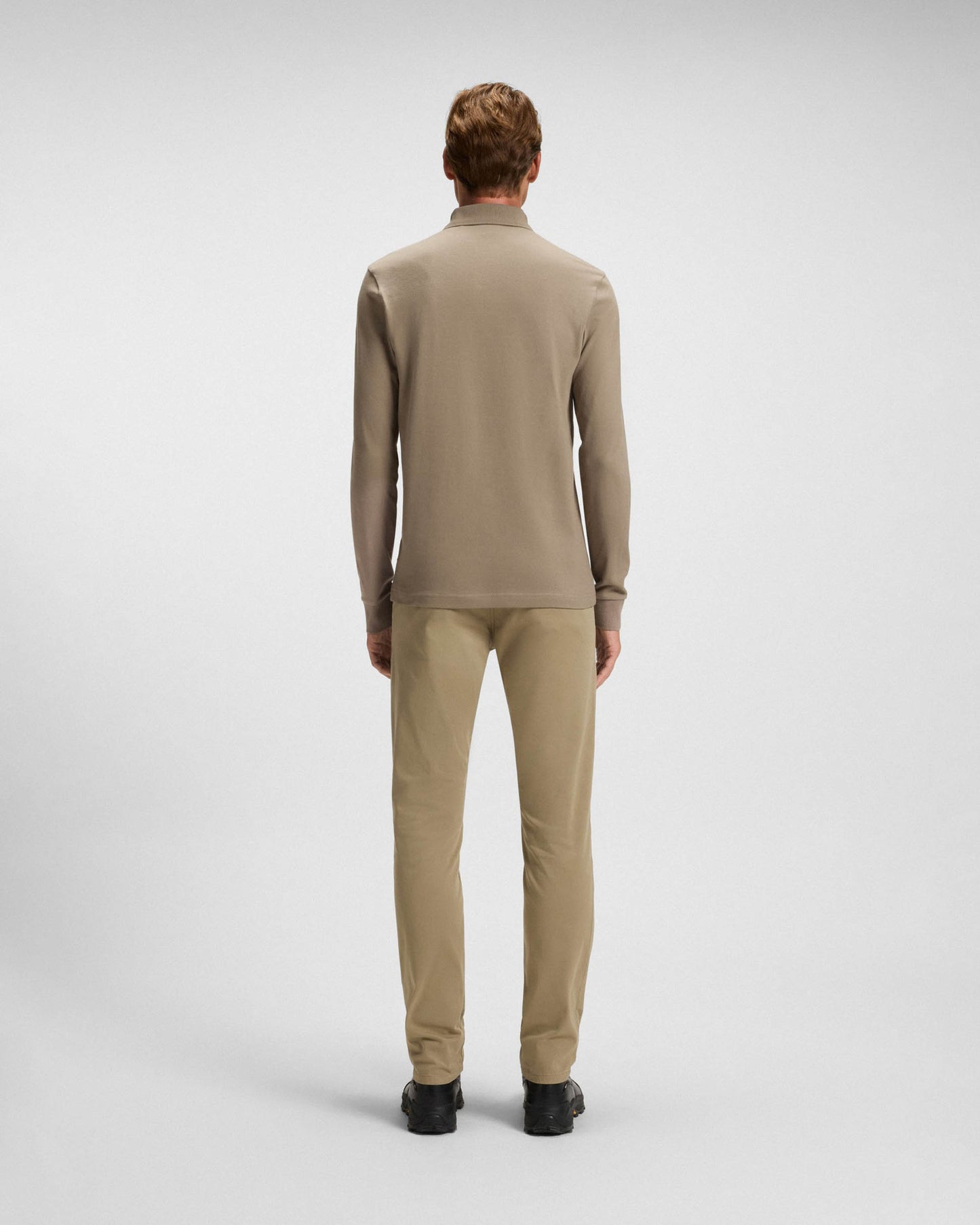 BOSS Orange Passerby Mens Long Sleeve Stretch-Cotton Polo Shirt with Logo Patch - Open Green 346