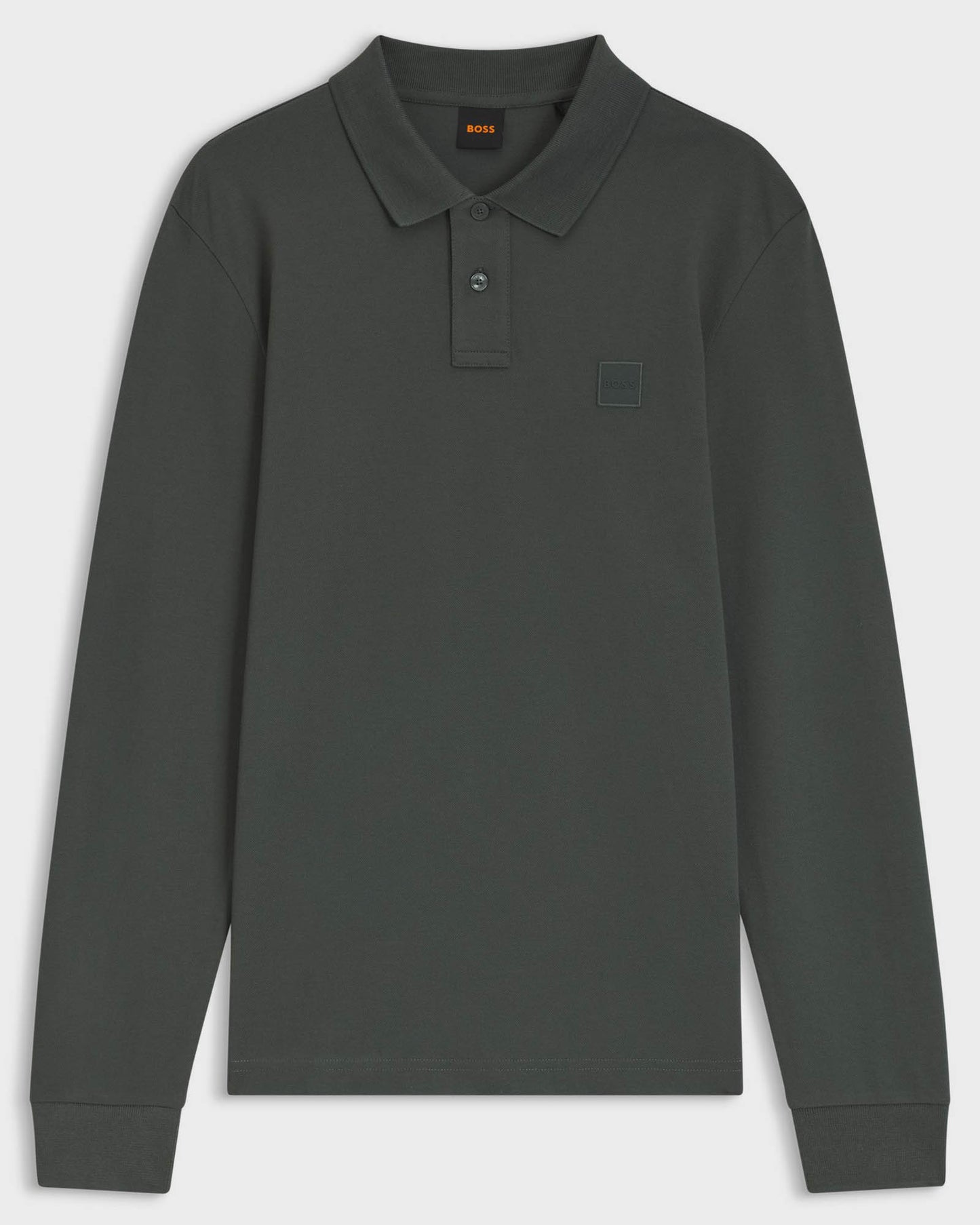 BOSS Orange Passerby Mens Long Sleeve Stretch-Cotton Polo Shirt with Logo Patch - Open Green 377