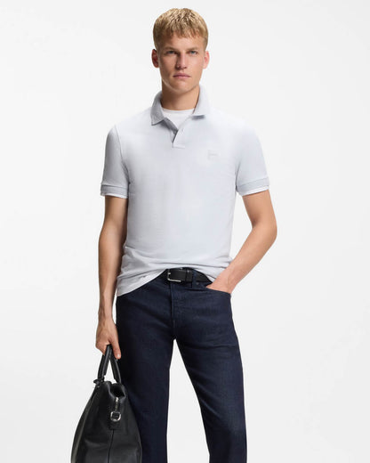 BOSS Orange Passenger Mens Stretch-Cotton Slim-Fit Polo Shirt with Logo Patch - Light/Pastel Grey 053